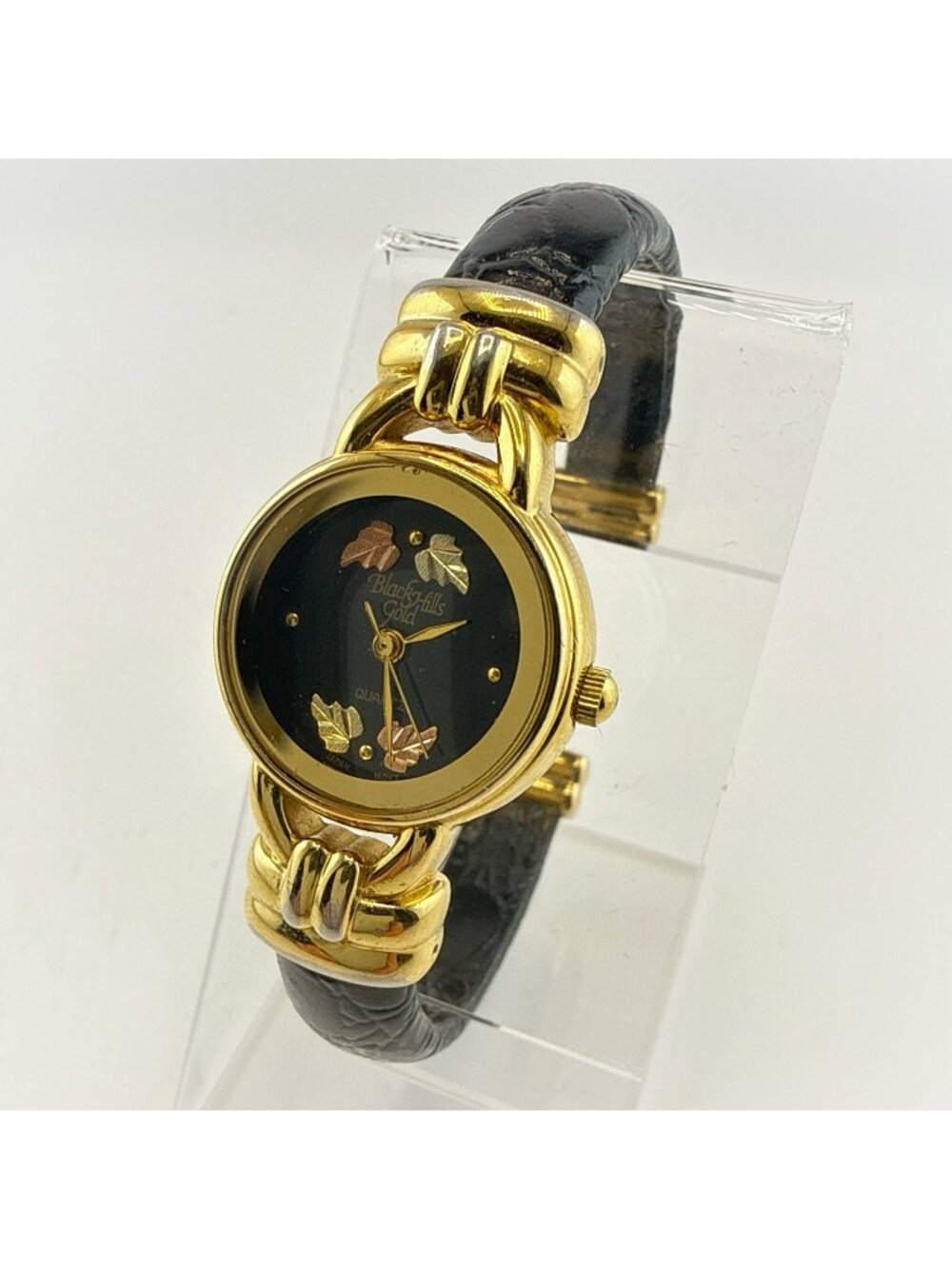 Black Hills Gold Watch 12K Gold Leaves Bangle Hinged Cuff WORKS *New Battery*